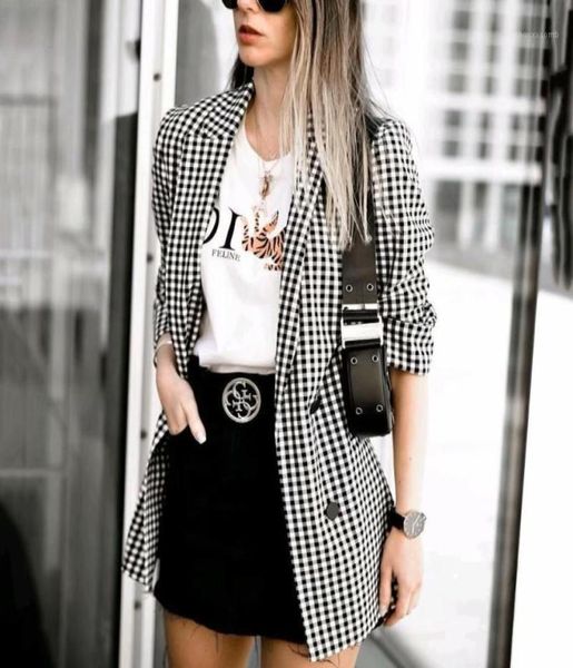 

2021 women plaid elegant blaze women fashion long sleeve springautumn outwear blazers office lady casual jackets chaqueta mujer11524685, White;black