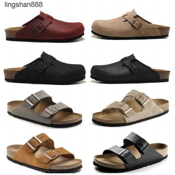 

designer boston summer cork birks sandals flat slippers fashion leather slide favourite beach sandals casual shoes clogs for women men arizo, Black