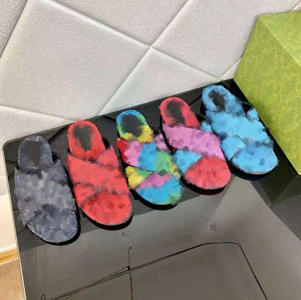 

2023 gu ci women men slippers multicolor flat sandal mules cross straps interlocking g double lady beach slides scuffs jacquard monograms su, Black