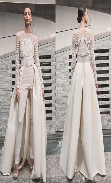 

2019 elegant beach wedding dresses jumpsuits with detachable skirt satin sweep train sweetheart country bridal gowns with jacket l4144124, White