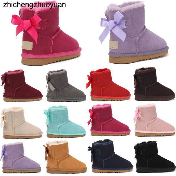 

new 23ss bailey bow australia classic kids uggi boots girls toddler shoes winter snow ugglies sneakers designer boot youth chestnut rock ros, Black