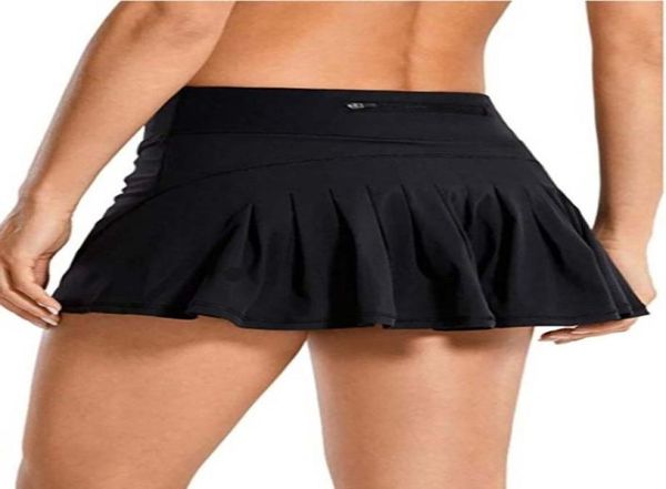 

tennis skirts pleated yoga skirt gym clothes women running fitness golf pants shorts sports back waist pocket zipper silky basebal3457773, Black