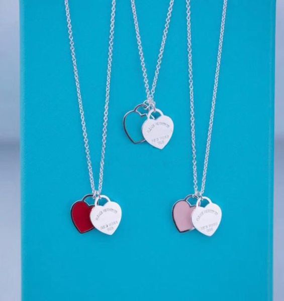

double heart necklace pendant necklace women designer necklace fashion fine jewelry 3 color blue with box miracle1972 2111032xs3313706, Silver