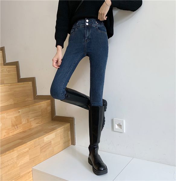 

women's jeans n4075 fashion allmatch highwaisted pencil pants slim temperament trousers jeans 230803, Blue