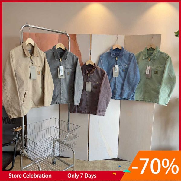 

2023 men's jackets work clothes fashion brand carhart canvas washable wax dyed detroit jacket coat american style workwear label motion, Black;brown