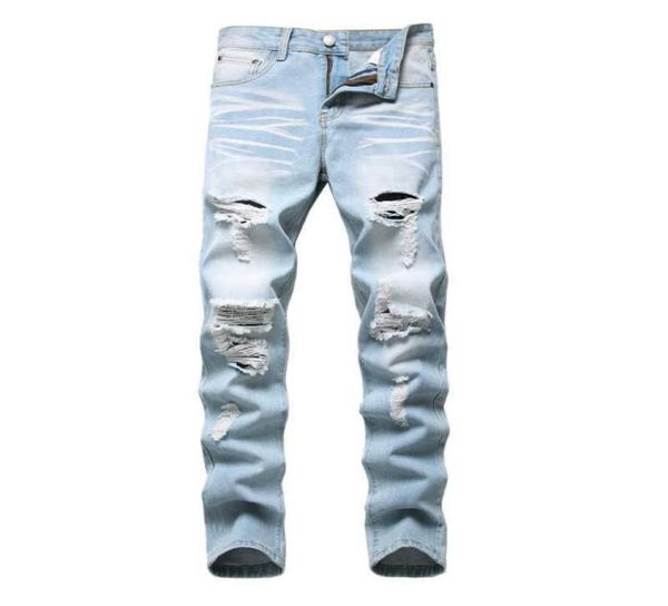 

denim trousers straight washed with pleated ripped holes button skinny biker jeans blue 2020 slim fit jeans men pants x06216539391