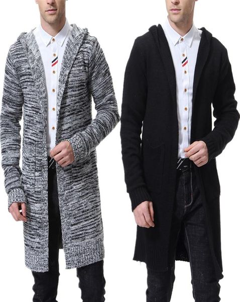 

men039s hooded sweater knitting cardigan sweater jackets slim long outerwear lightweight thin for fashion8121519, Black