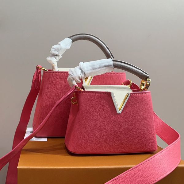 

20/27cm handle women designer tote bag two-tone flap gold letters metal hardware real leather removable strap crossbody shoulder handbag lux