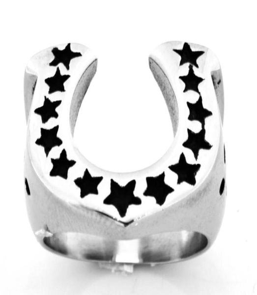

fanssteel stainless steel mens or womens journey star lucky horseshoe medallion ring gift fsr07w6542588815546294, Silver