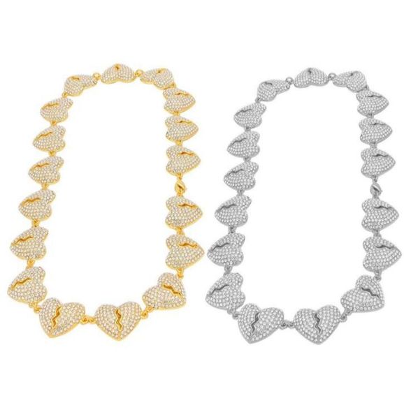 

hip hop iced out bling heart broken diamond punk chain link novel necklace jewelry men women7052373, Silver