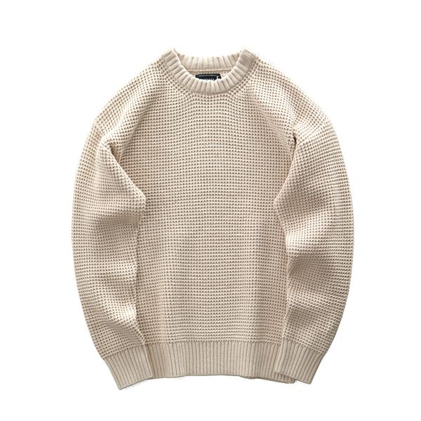 

men's sweaters vintage waffle knitted sweater men autumn winter thick khaki round neck loose long sleeve retro casual pullover 230802, White;black