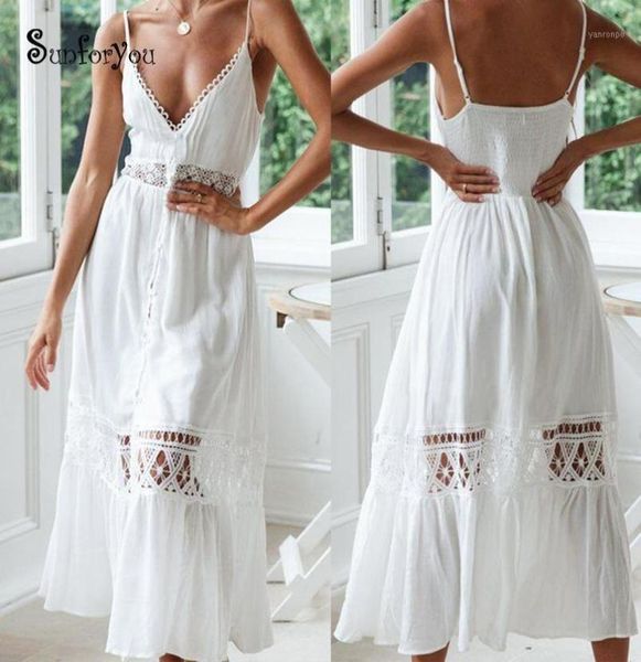

summer white a line cotton crochet bohemian dress lace patchwork sleeveless deep v neck maxi long dress sarong robe plage17579202, Black;gray