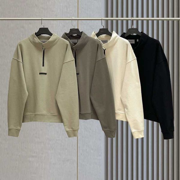 

men essentils half zip hoodies men's hip hop loose pullover street sweatshirt harajuku hoodie, Black