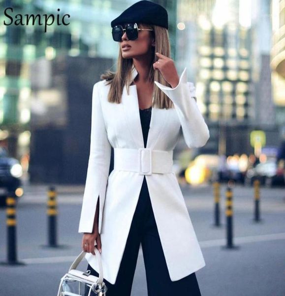 

sampic fashion turn down colllar women casual loose autumn oversized sashes blazer dress jacket long sleeve white blazers14040271, White;black