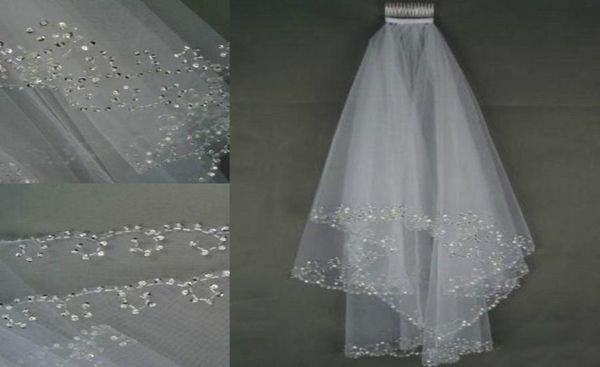 

2017 in stock wedding veils crystals 2layer handmade crescent edge bridal accessories white and ivory bridal veils beads with com3380588, Black