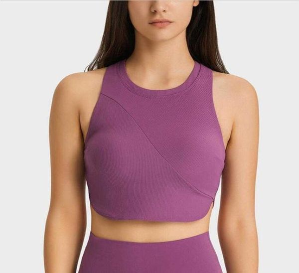 

women tank yoga sports bra running versatile fashion high elastic rib anti stray high coar vest5200717, White