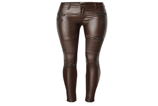 

women039s brown coated jeans skinny stretch low waist pants motorcycle biker jeans multi zipper punk faux pu leather pencil pan8250795, Blue