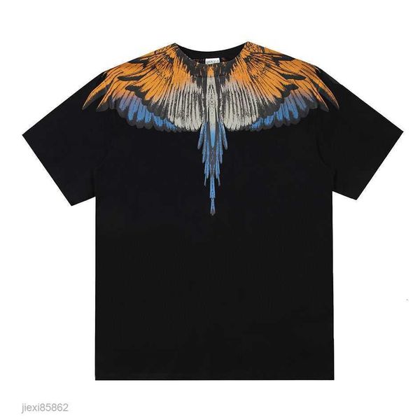 

mens t-shirts marcelos burlons tee summer trendy short sleeved mb wing t-shirt with colorful water drop feathers loose round neck pure cotto, White;black