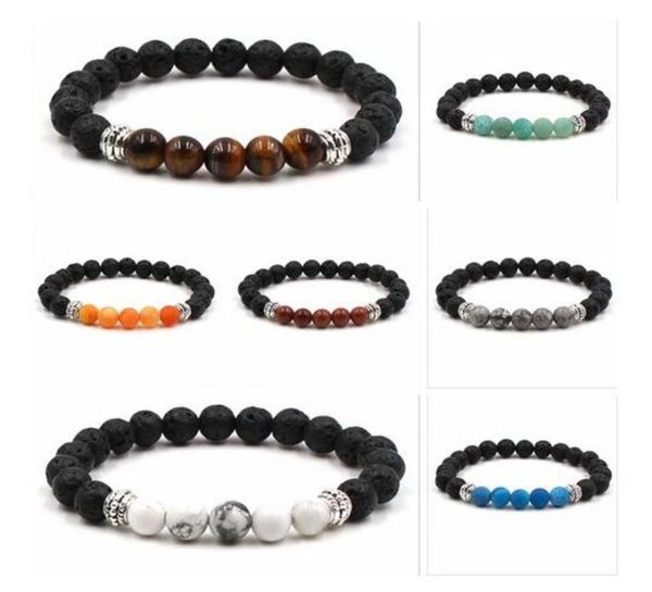 

weathered bracelet 8mm black lava beads diy essential oil perfume diffuser stretch yoga jewelry nbhyk charm r3ymj9386287, Golden;silver
