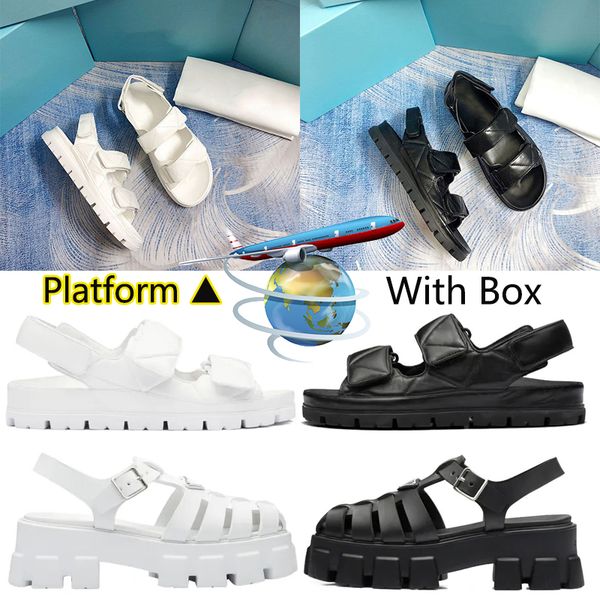 

new with box designer sandals womens dad sandals foam women fashion heels platform prad slides rubber wedge sandal triangle metal slippers b, Black