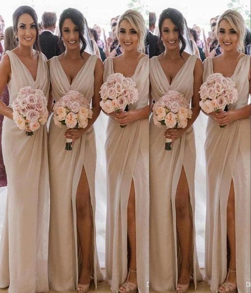 

deep v neck country african bridesmaid dresses chiffon beach split long wedding guest dress plus size formal maid of hon6701247, White;pink