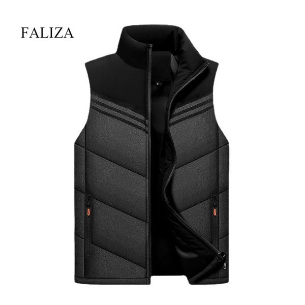 

men's vests faliza mens vest jackets sleeveless vest winter men warm homme casual black thicken waistcoat vest for men clothing 5xl mvm, Black;white