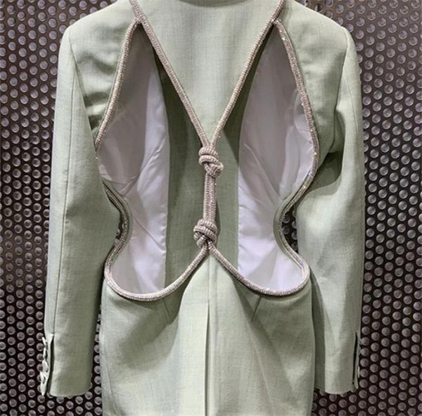 

vgh green patchwork diamond blazer for women notched long sleeve backless hollow out casual straight blazers female fashion 2204028046373, White;black