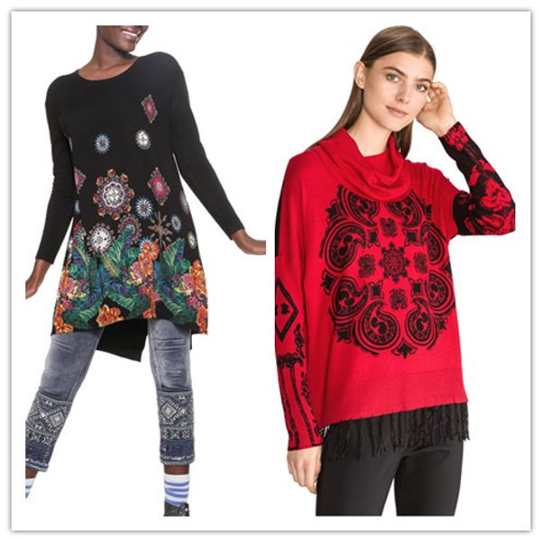 

women's sweaters spanish printed long knit 230803, White;black
