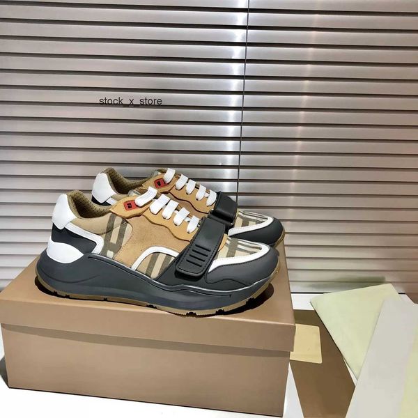 

trainers designer striped burberies shoe luxury burbreries men women vintage shoes lace-up check platform casual cotton size sneakers 35-44, Black