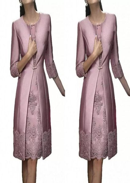 

elegant 2020 mother of the bride evening dresses with long jacket sheath knee length dusty pink siver grey santin and lace wedding5984852, Black;red