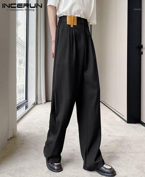 

men039s pants incerun 2022 fashion men patchwork joggers pockets button casual wide leg straight trousers baggy pantalones homb5710362, Black
