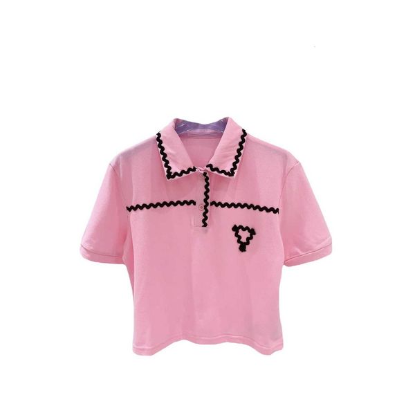 

women's t-shirt designer p family 23 spring/summer new fashion personality wave triangle embroidery contrast color short sleeve versati, White