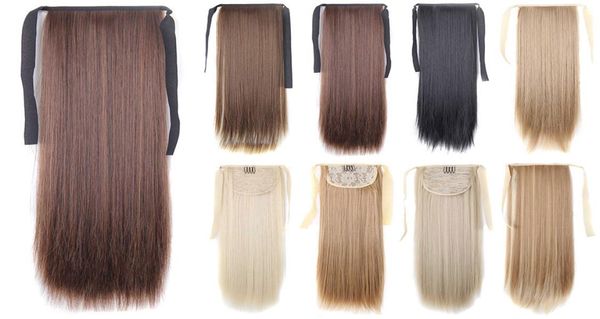 

22 inches high temperature fiber straight synthetic clip in drawstring ponytail hairpieces for women hair extension high temperatu5229916, Black