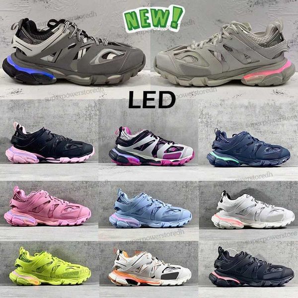 

2023 designer luxury womens mens casual shoe track 3 3.0 led sneaker trainer lighted tess.s. gomma leather trainer nylon printed platform sn, Black