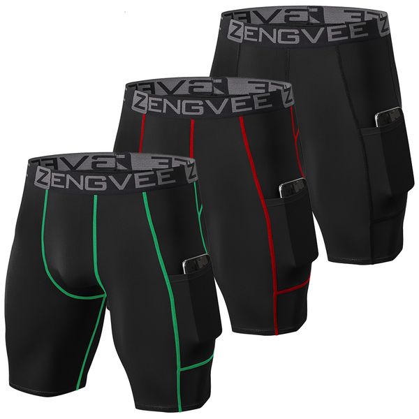 

men's shorts 3 pack compression cool dry running base layer with phone pockets for training workout gym 230802, White;black