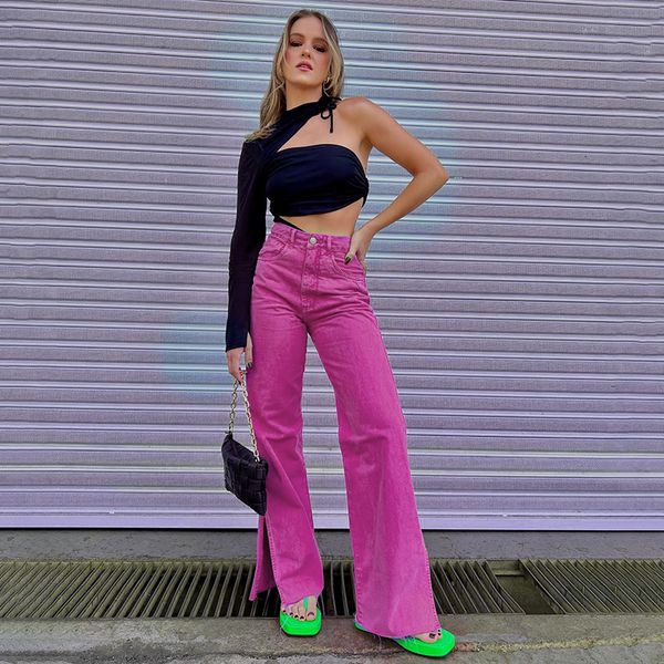 

women's jeans buildingb pink pants jeans y2k women straight leg denim streetwear high waist women's loose pants fashion clothing 2, Blue