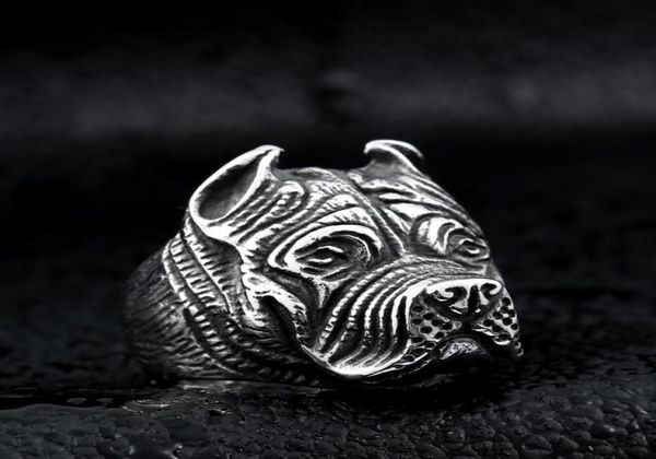 

men039s vintage stainless steel ring viking pitbull bulldog gothic pug dog head totem amulet punk animal jewellery for men boys3931468, Silver