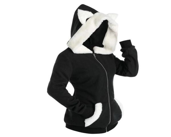 

long sleeve cosplay cat ear faux fur zipper hoodie sweatshirt harajuku hoodies girls gothic sweatshirts pullovers374062745343, Black