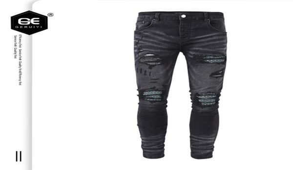

mens jeans solid color diamondstudded washed slim casual trousers spring autumn tightfitting slimming european and american fash9567858, Blue