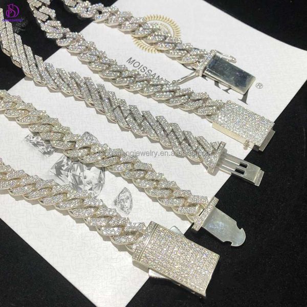 

pass diamond tester vvs moissanite diamond cuban link 10mm hip hop necklace men 925 jewelry custom cuban link chain, Silver