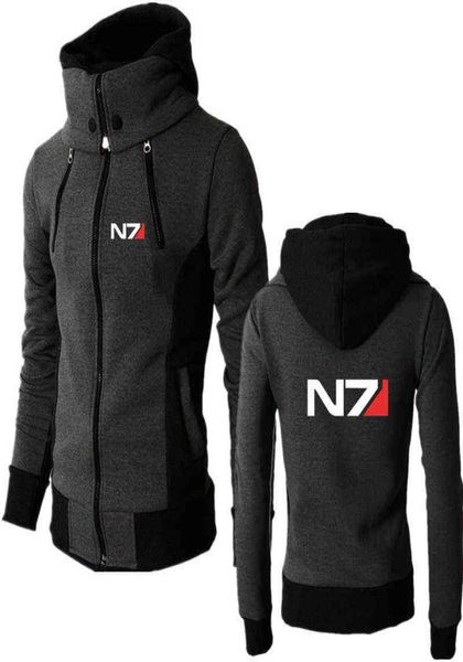 

spring new mass effect n7 print custom made spliced man zipper jacket hoodie warm hip hop casual slim men sportswear trend2052203, Black