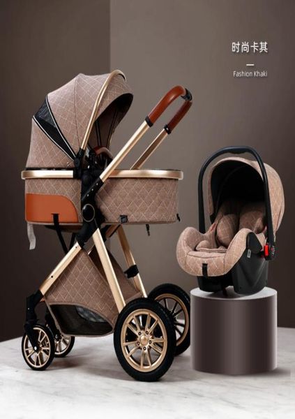 

2020 new baby stroller 3 in 1 high landscape stroller reclining baby carriage foldable light with bassinet cradel5771946