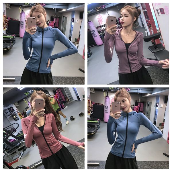 

spring/summer standing collar sports coat female letter full zip yoga suit jacket new tight quick dry casual fitness top, White;red