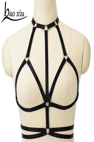 

fetish body harness wear cage bra women bondage lingerie handmade cupless body harness goth crop gothic club gothic bra15272274, Red;black