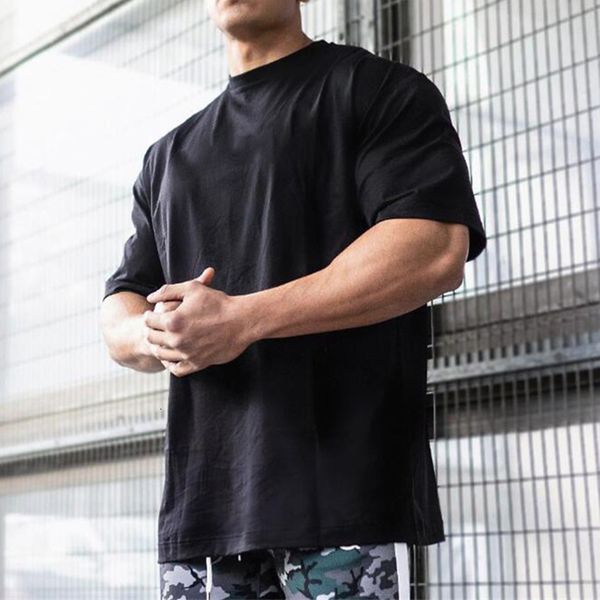 

men's t-shirts mens loose oversized fit short sleeve t-shirt with dropped shoulder retro fitness t shirt summer gym bodybuilding tees, White;black