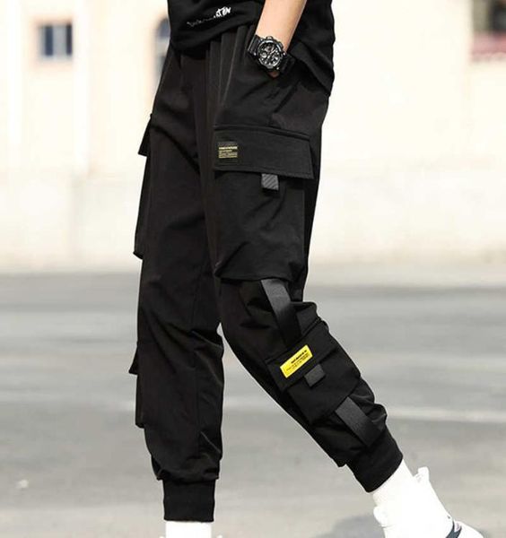 

2021 new men039s cargo harem pants hip hop casual male joggers trousers fashion streetwear jogging pants japanese style clothes9312666, Black