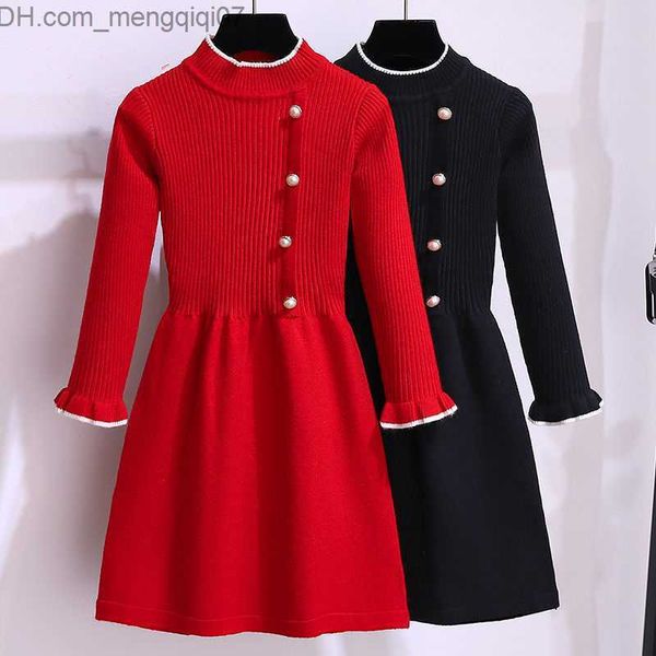 

girl's dresses men's swimwear 2023 autumn winter teenagers girls kids knit sweater dresses princess pearl clothes new year christm, Red;yellow