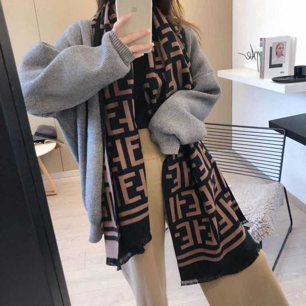 

classic designer cashmere warm scarf tiktok online live broadcast double sided cashmere scarf simple letter warm ef large cape long neck, Blue;gray