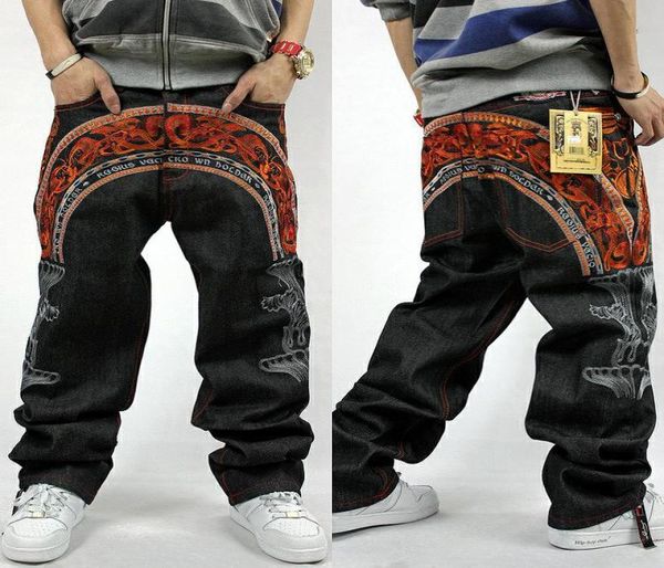 

whole mens hip hop baggy jeans for street dancing skateboard loose fit embroidery denim jeans plus si7972208, Blue