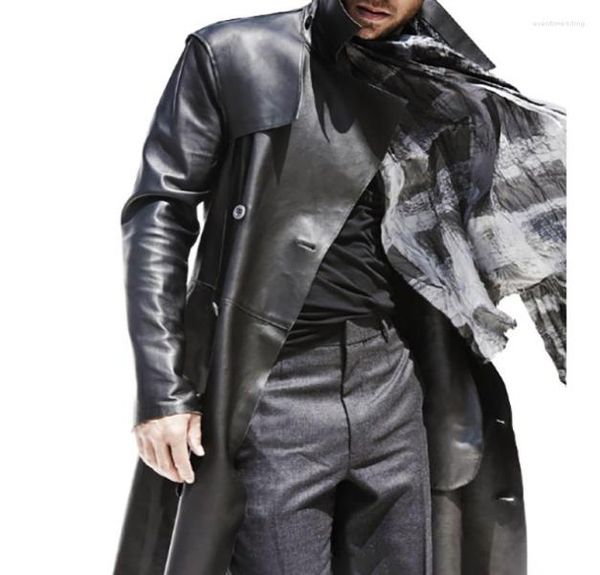 

men039s trench coats vintage motor leather overcoats men 2022 autumn winter fashion solid pu mens streetwear casual lapel butto8230285, Tan;black